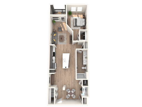 Floor plan for 1 bed, 1 bath, 909 sqft